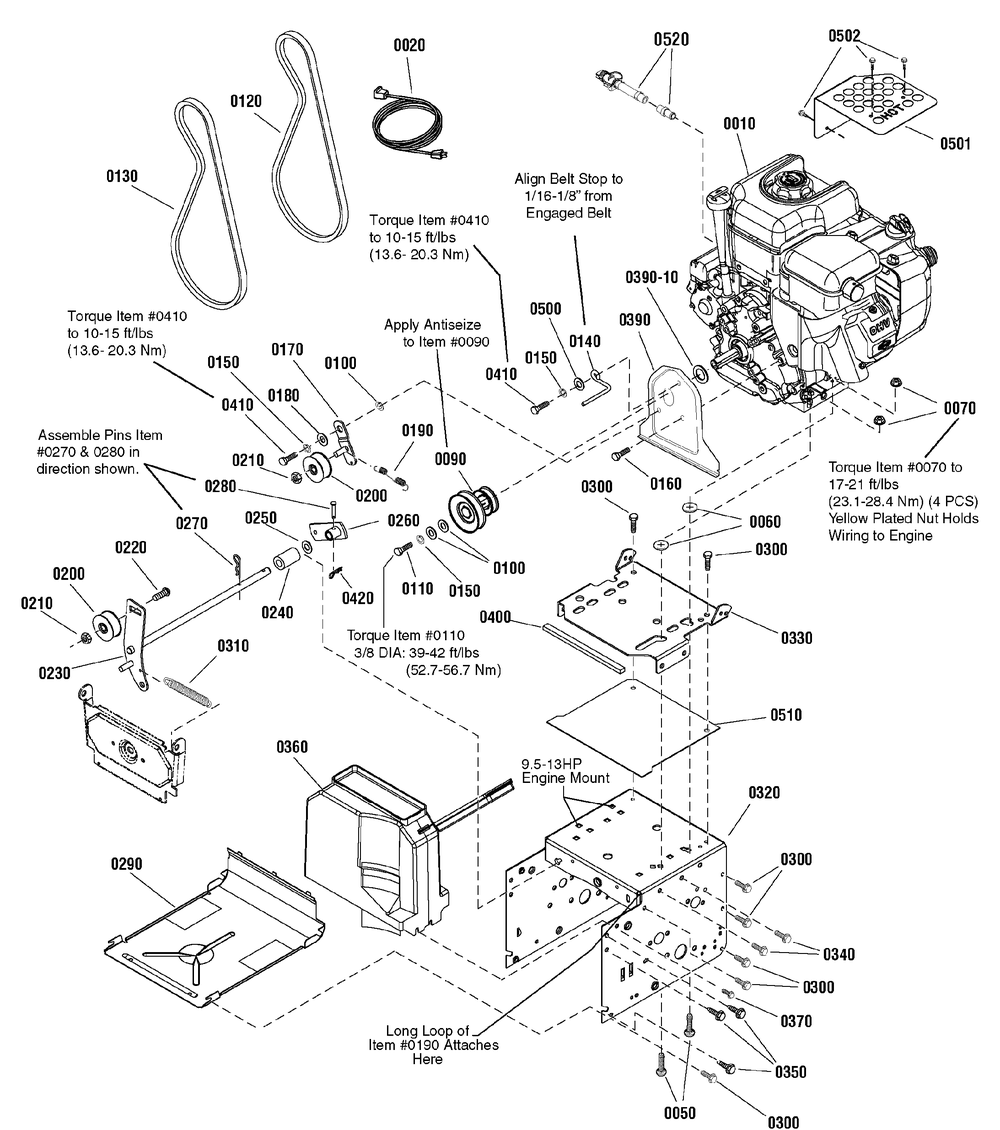 Engine And Frame Group Diagram and Parts List for 1695807-LP25937-827E 2010 Briggs and Stratton Snow Blower